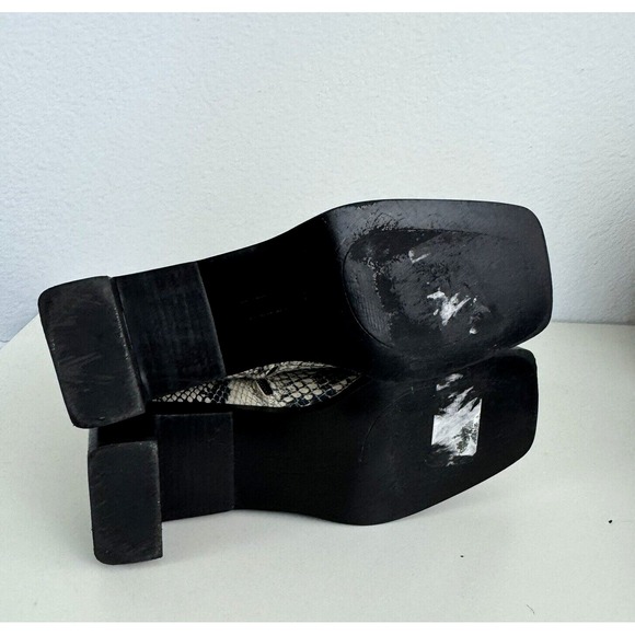 Zara Black Off White Embossed Leather Snakeskin Square Toe Anke Boots 38 US 7.5 - Picture 8 of 13